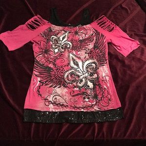 Ransom Fuchsia/Black Sequence Mesh Top